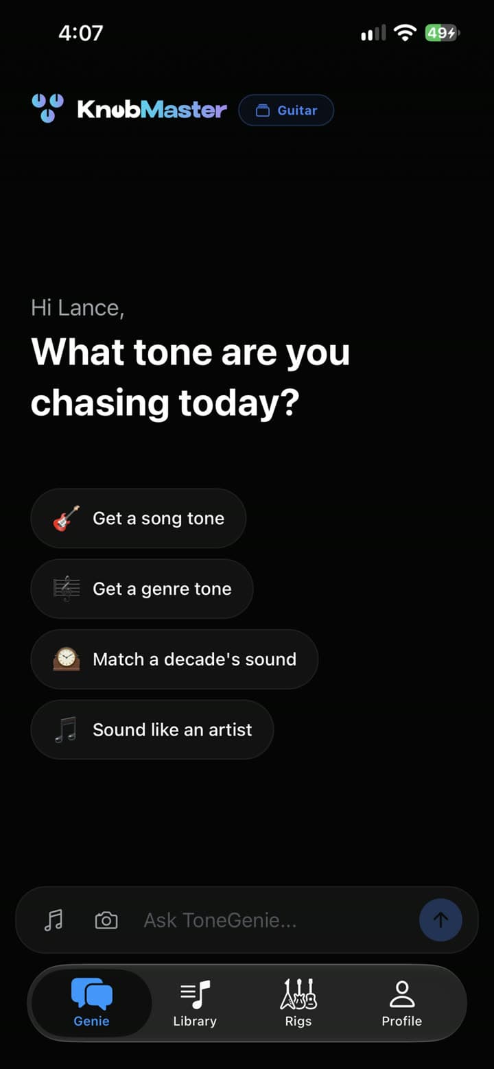 ToneGenie in the app, asking which tone you are chasing
